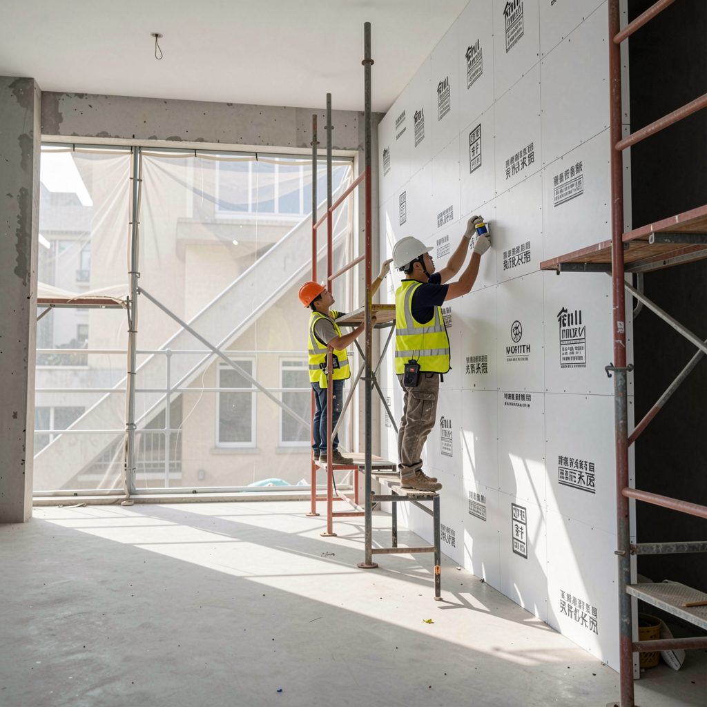 建筑保温装饰一体化板外立面施工现场