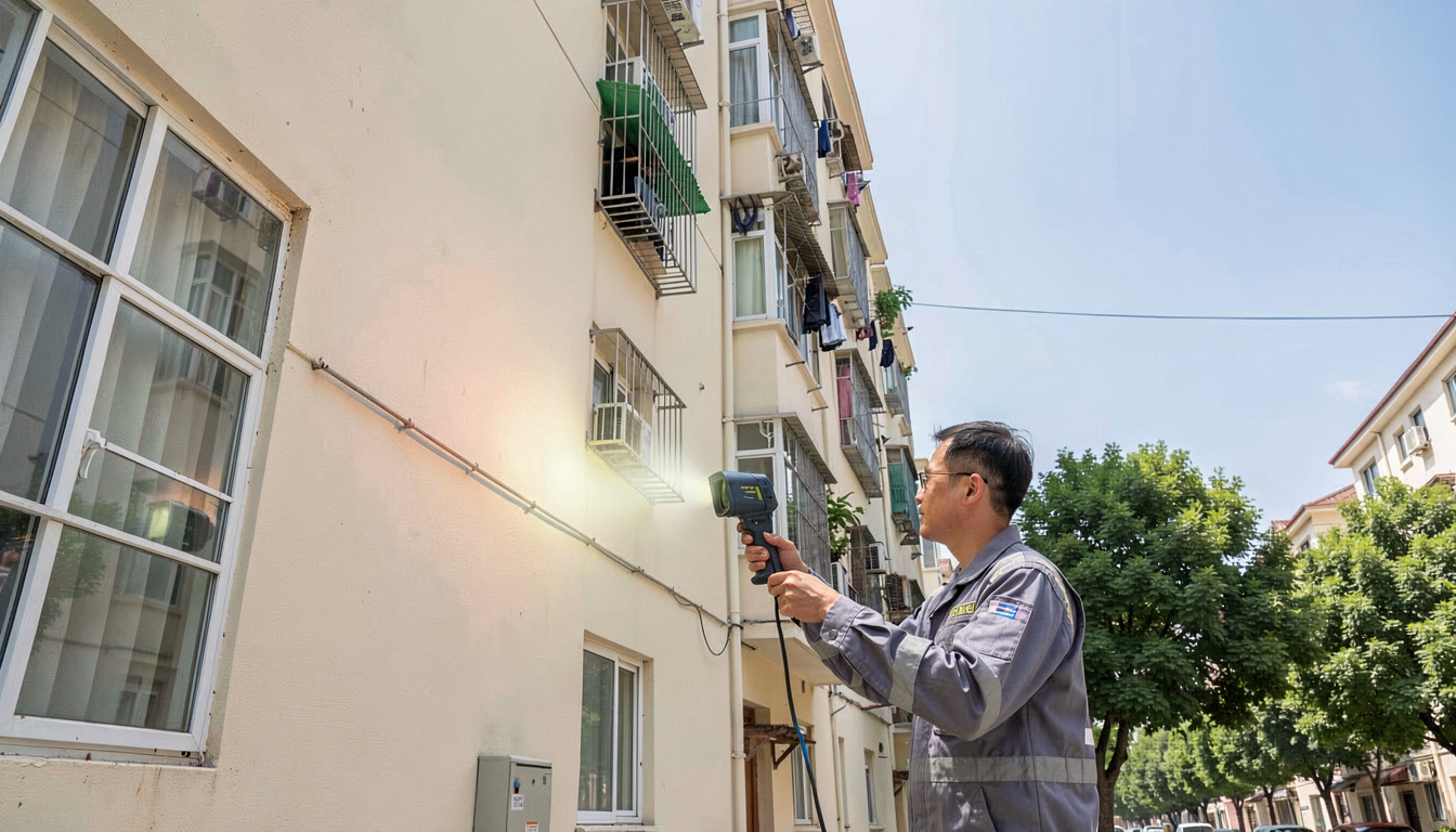 红外热成像仪对老小区外立面进行空鼓渗水检测